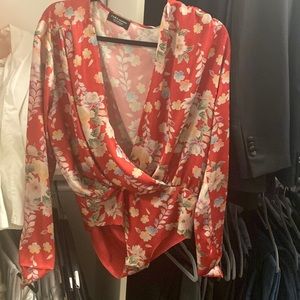 Zara red floral body suit size M
